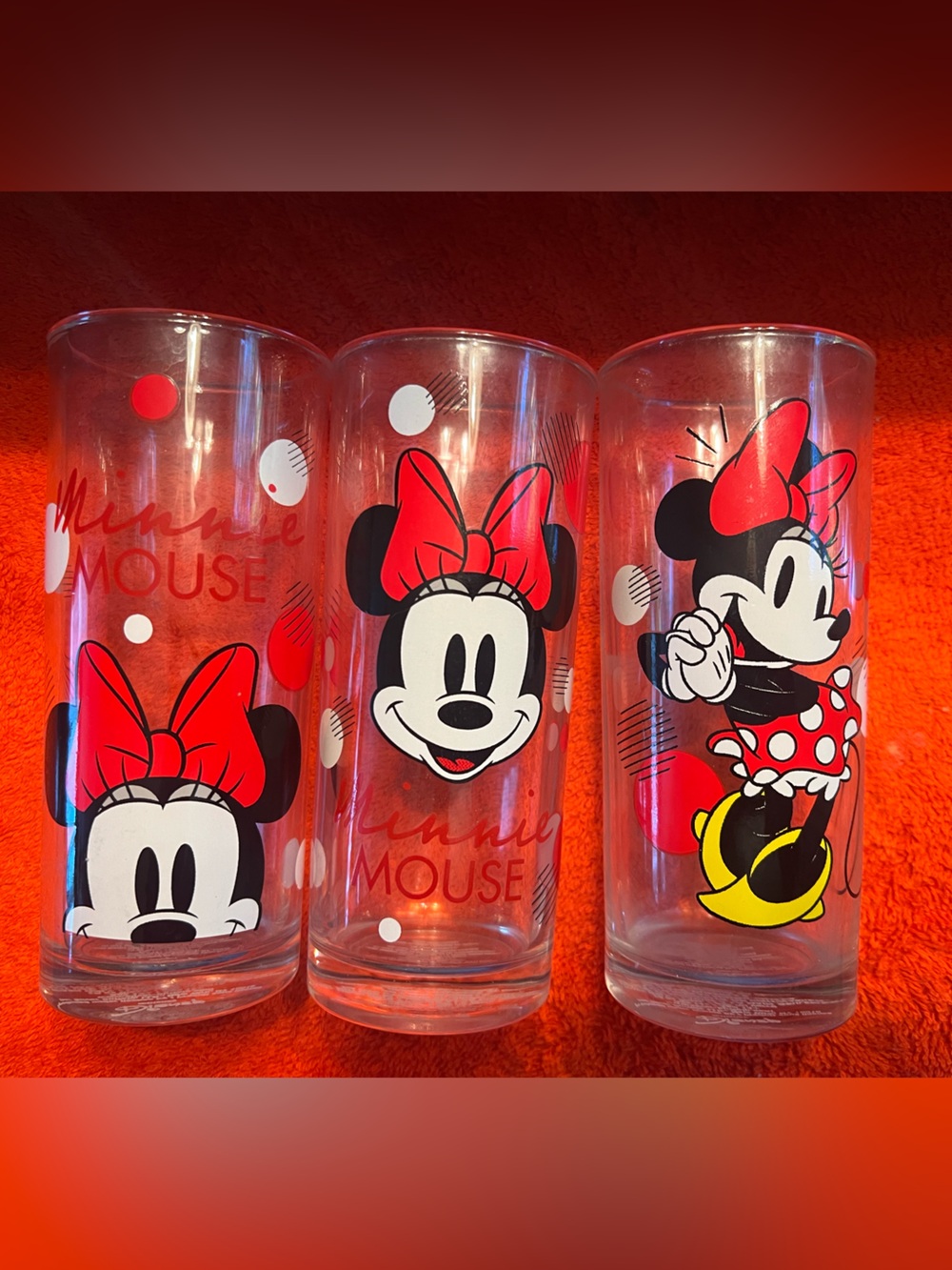 Disney Minnie Mouse Red Glass Tumbler - Set of 3